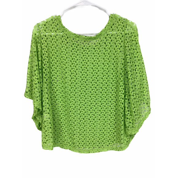 La Mode 22 Green Crochet Knit Poncho Blouse Large - Picture 6 of 6